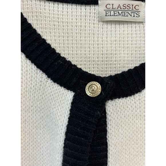 Classic Elements vintage cardigan size S white black trim gold buttons capsule - Picture 3 of 8